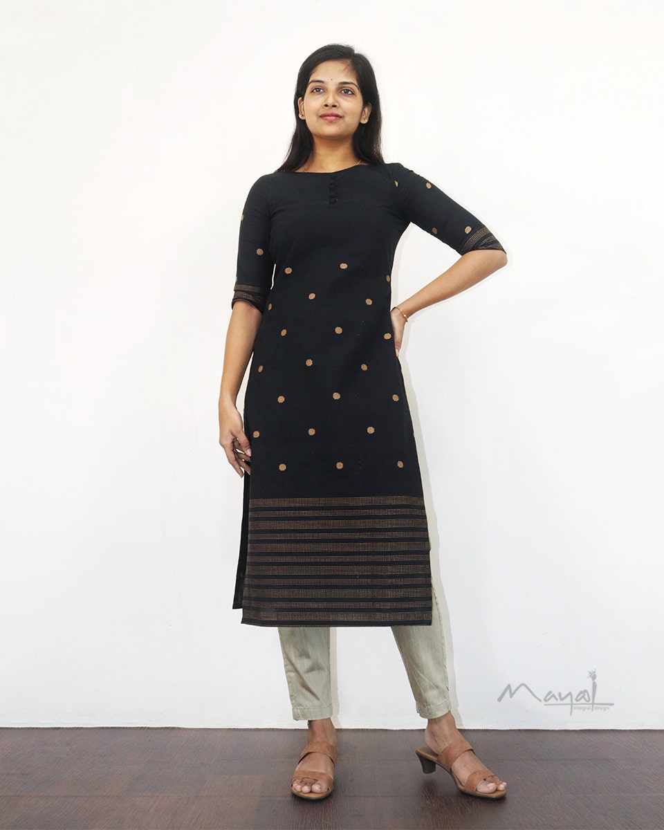 Black Polka Dot Cotton Kurta
