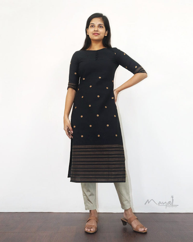Black Polka Dot Cotton Kurta