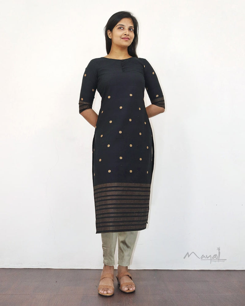 Black Polka Dot Cotton Kurta