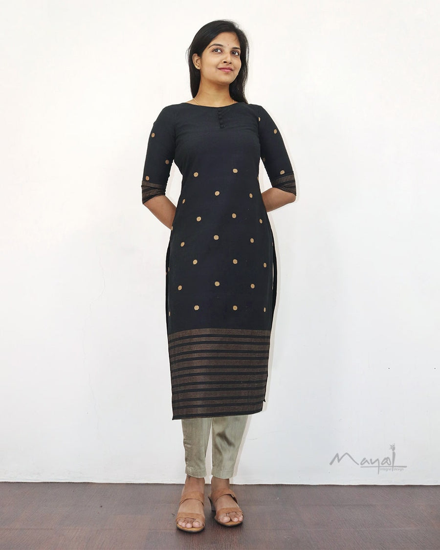 Black Polka Dot Cotton Kurta