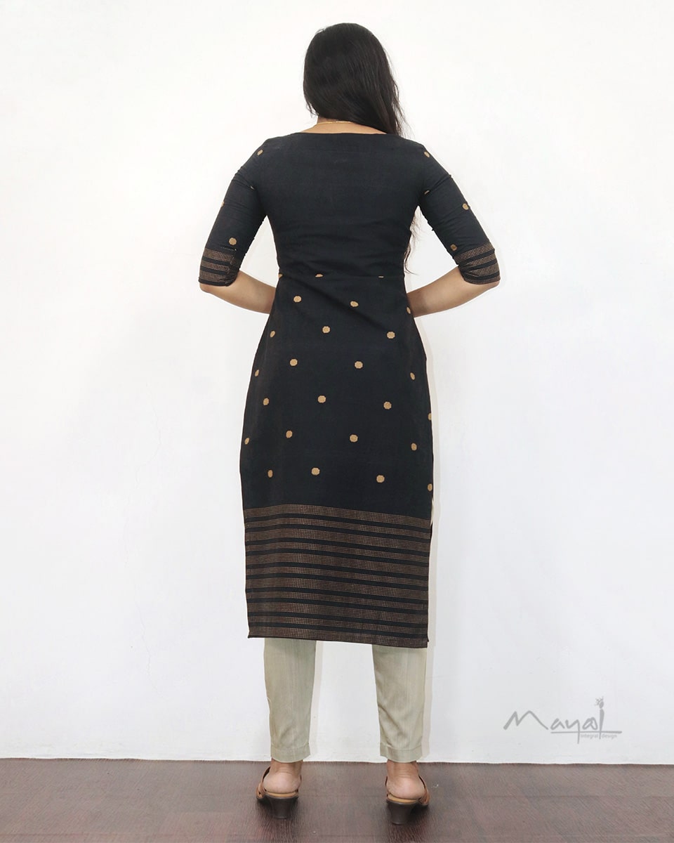 Black Polka Dot Cotton Kurta