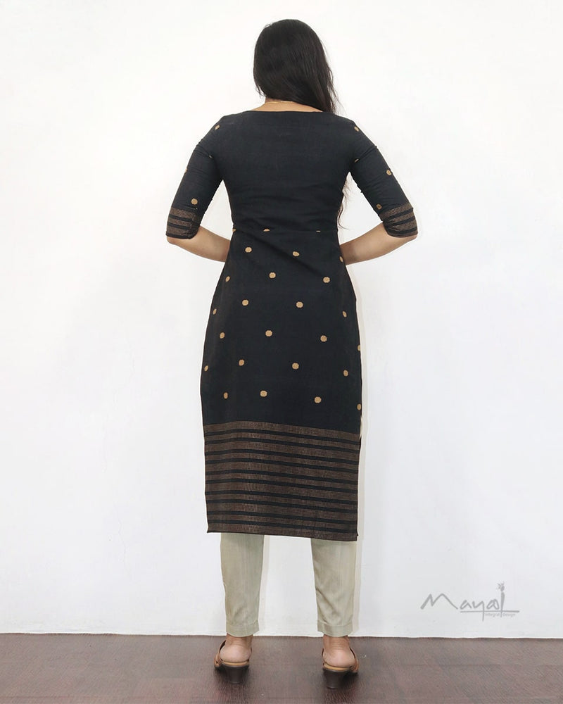 Black Polka Dot Cotton Kurta
