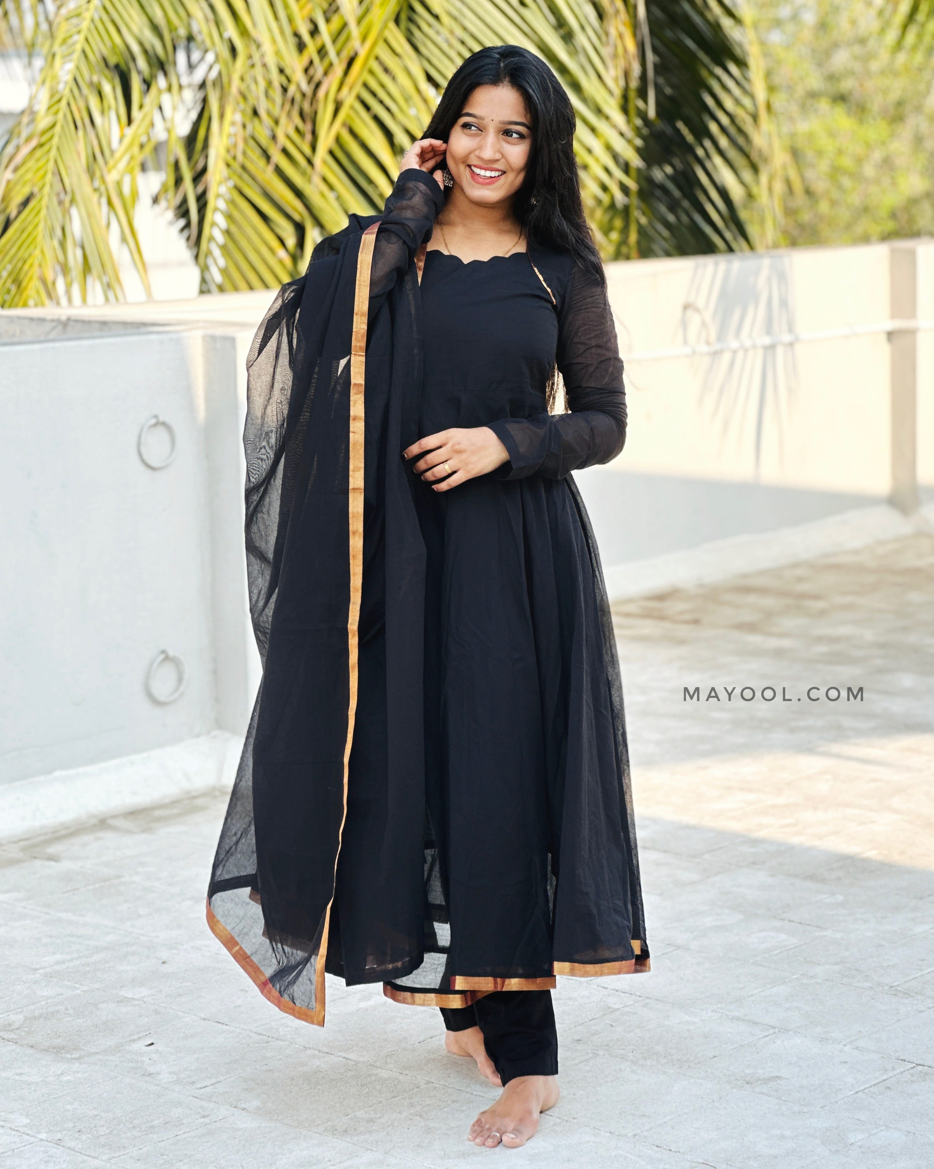 Black Chettinad Cotton Anarkali Dresses