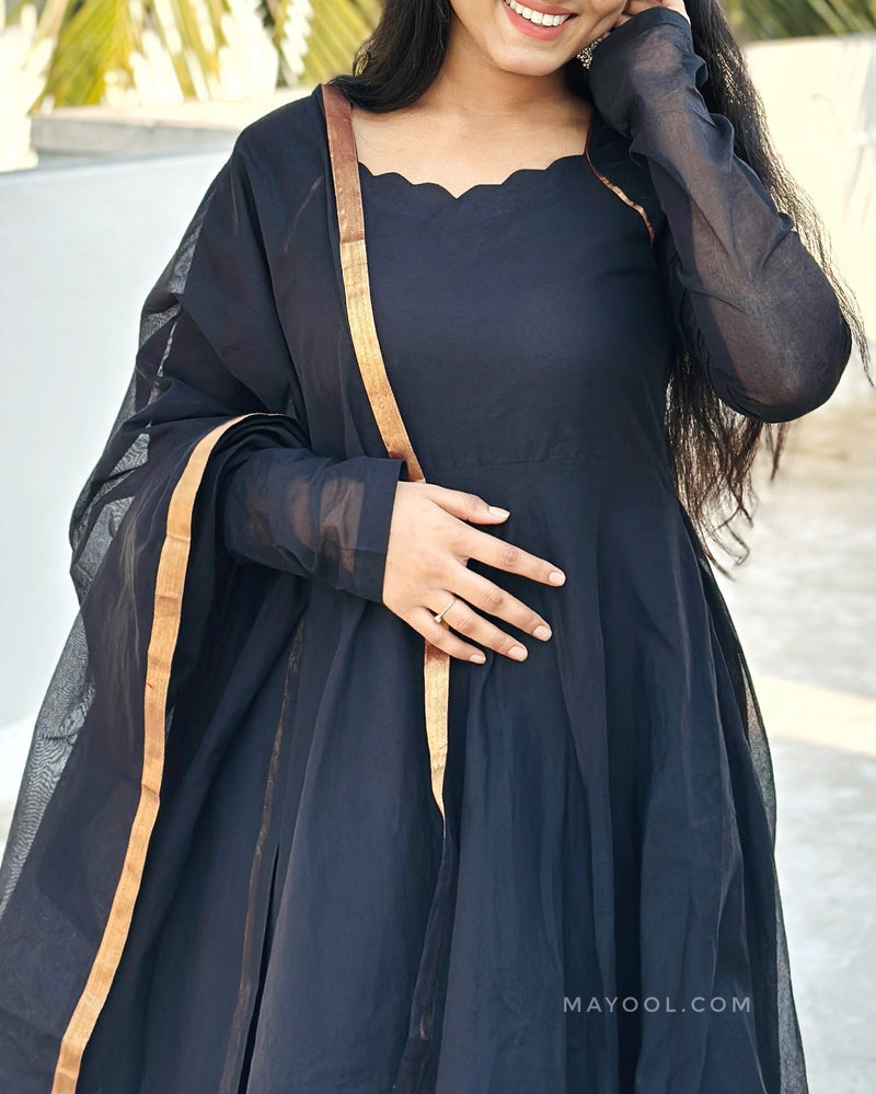 Black Chettinad Cotton Anarkali Dresses