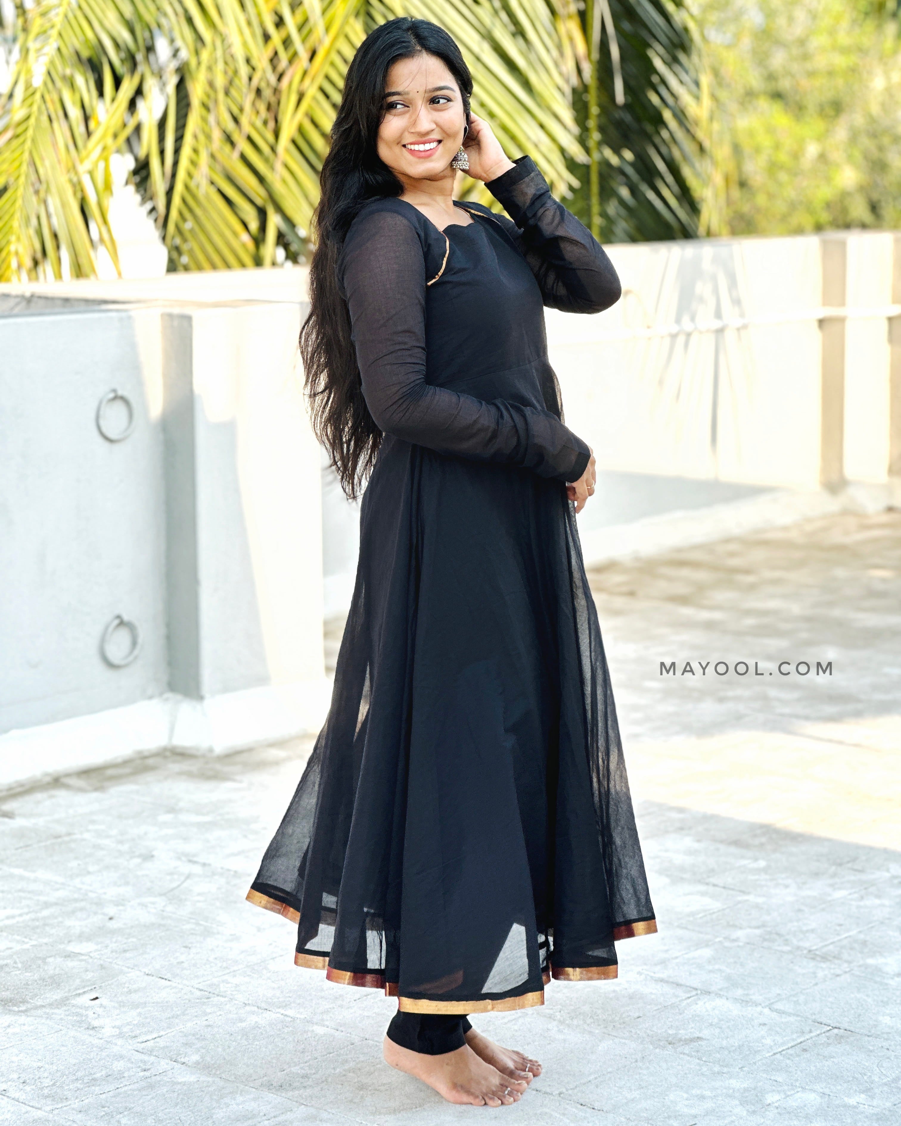 Black Chettinad Cotton Anarkali Dresses
