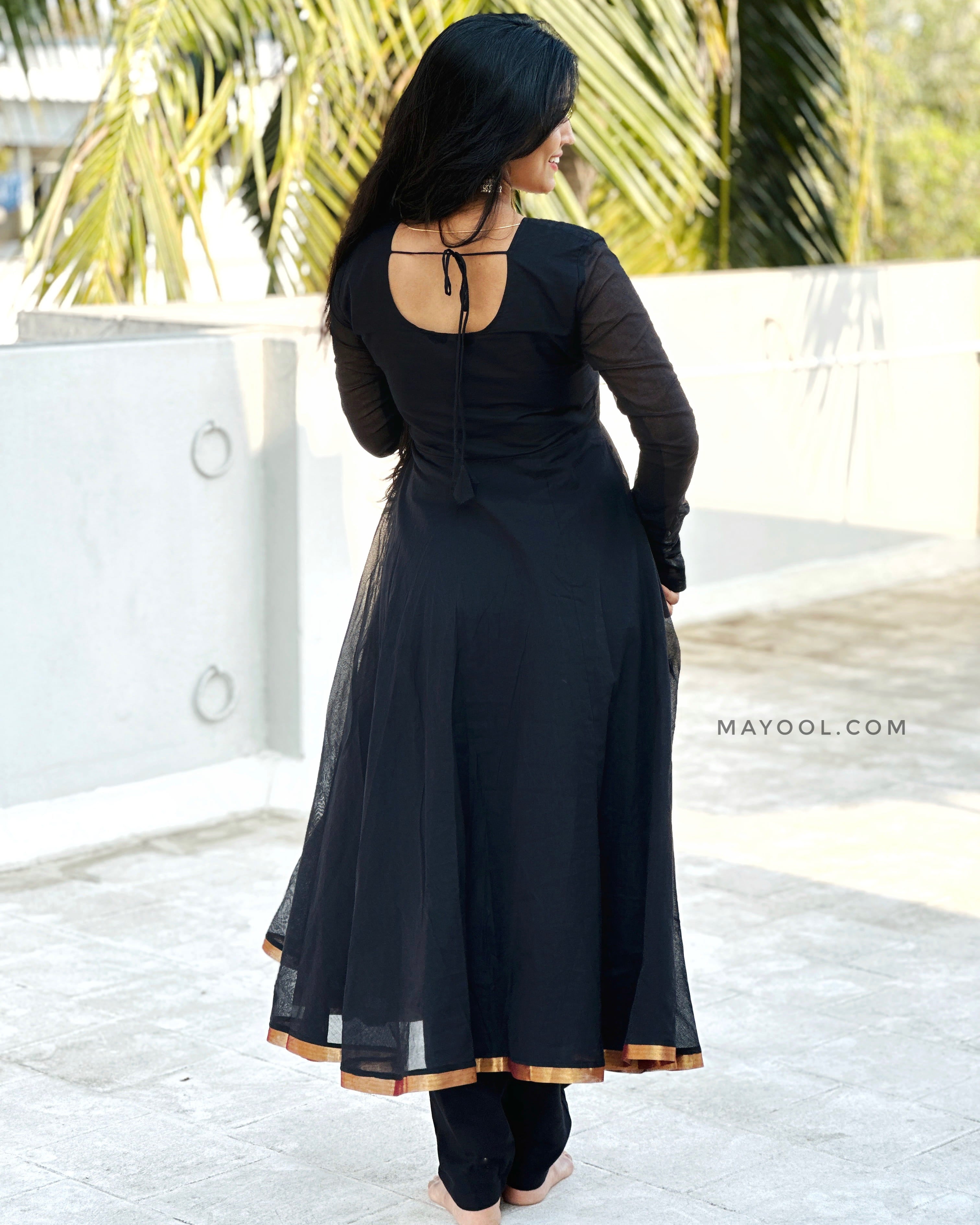 Black Chettinad Cotton Anarkali Dresses