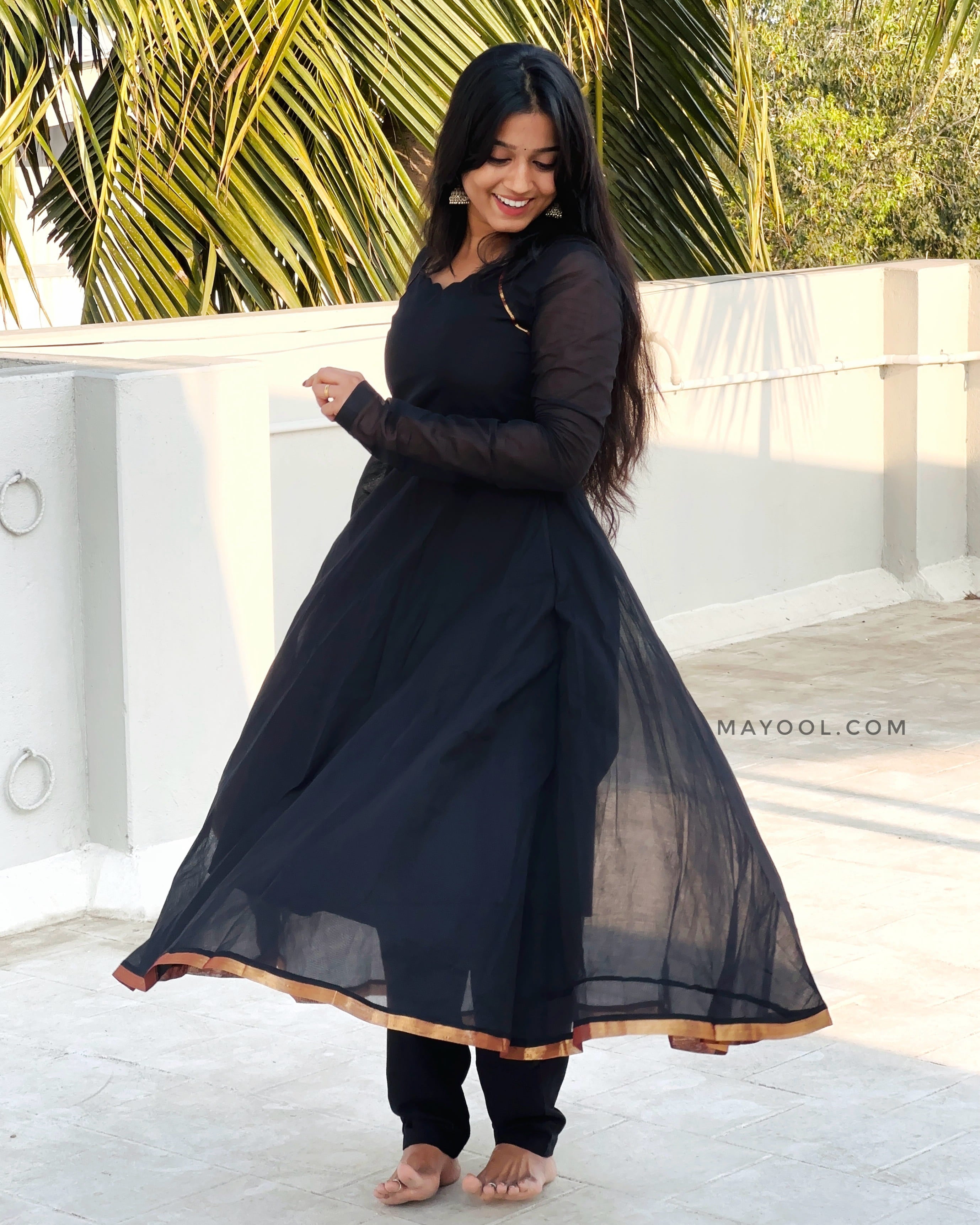 Black Chettinad Cotton Anarkali Dresses