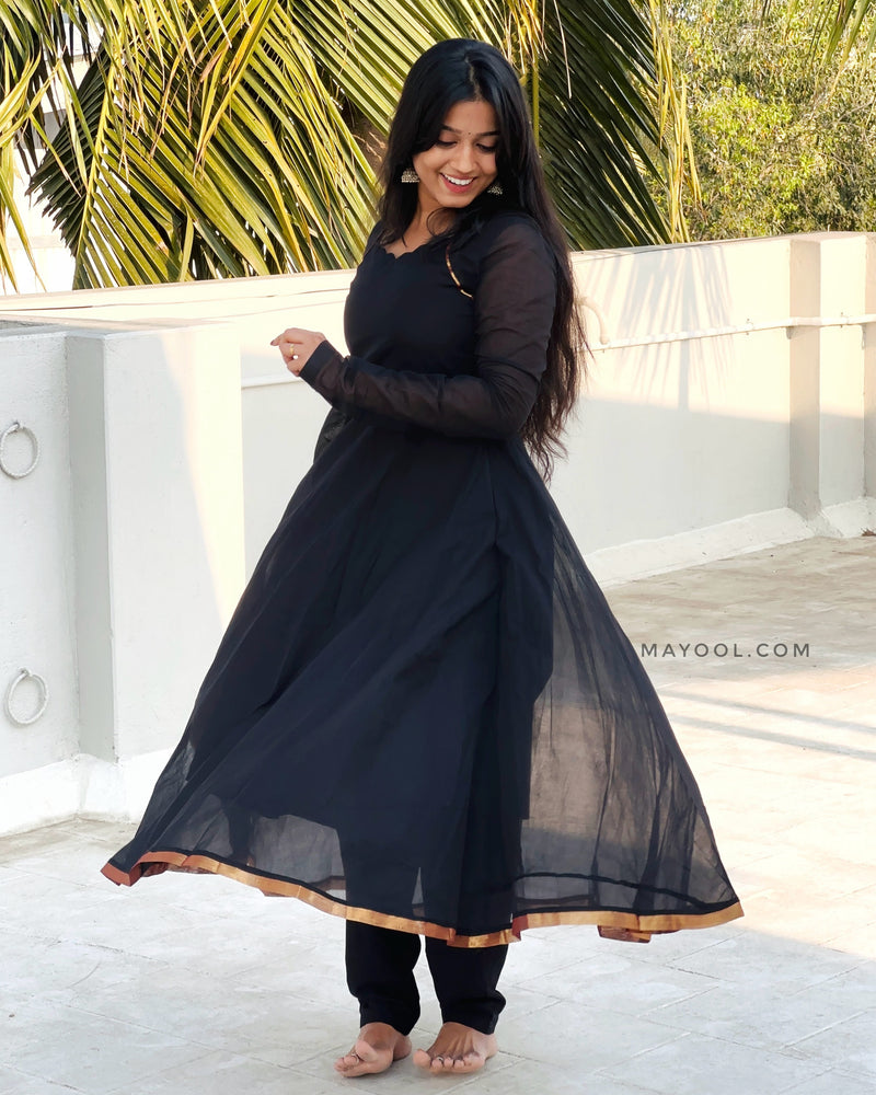 Black Chettinad Cotton Anarkali Dresses