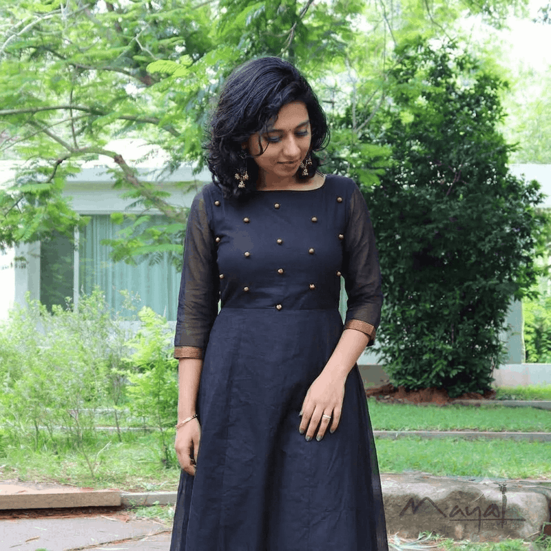 Black Chettinad Cotton Full Gown