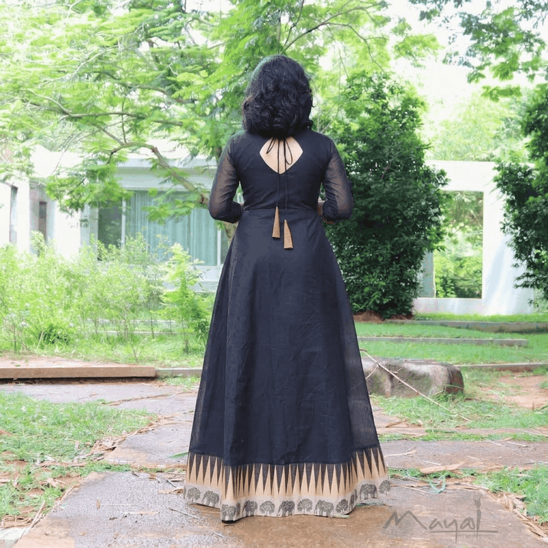 Black Chettinad Cotton Full Gown
