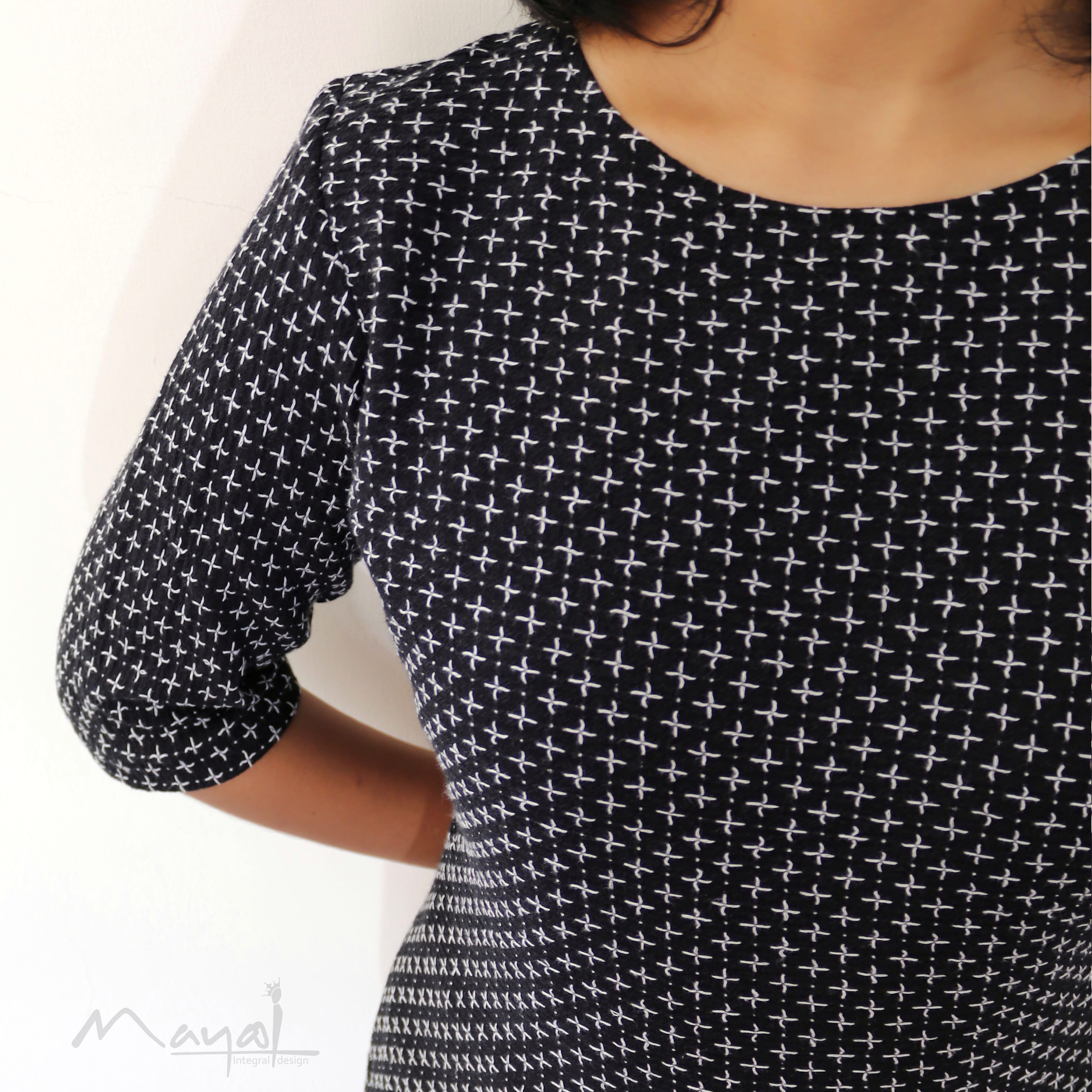 Black Criss-Cross Kantha Work Handwoven Cotton Kurta