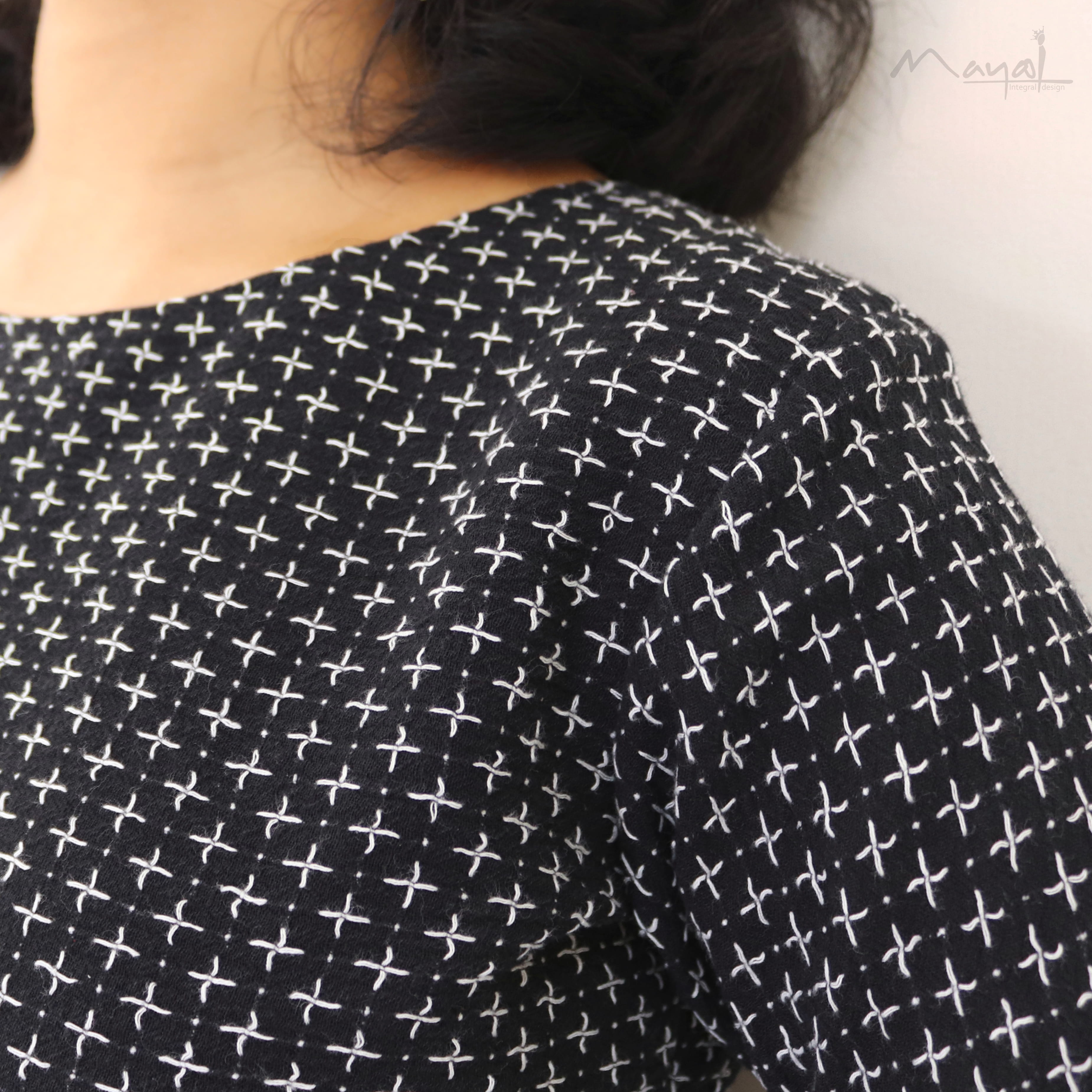 Black Criss-Cross Kantha Work Handwoven Cotton Kurta