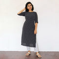 Black Criss-Cross Kantha Work Handwoven Cotton Kurta