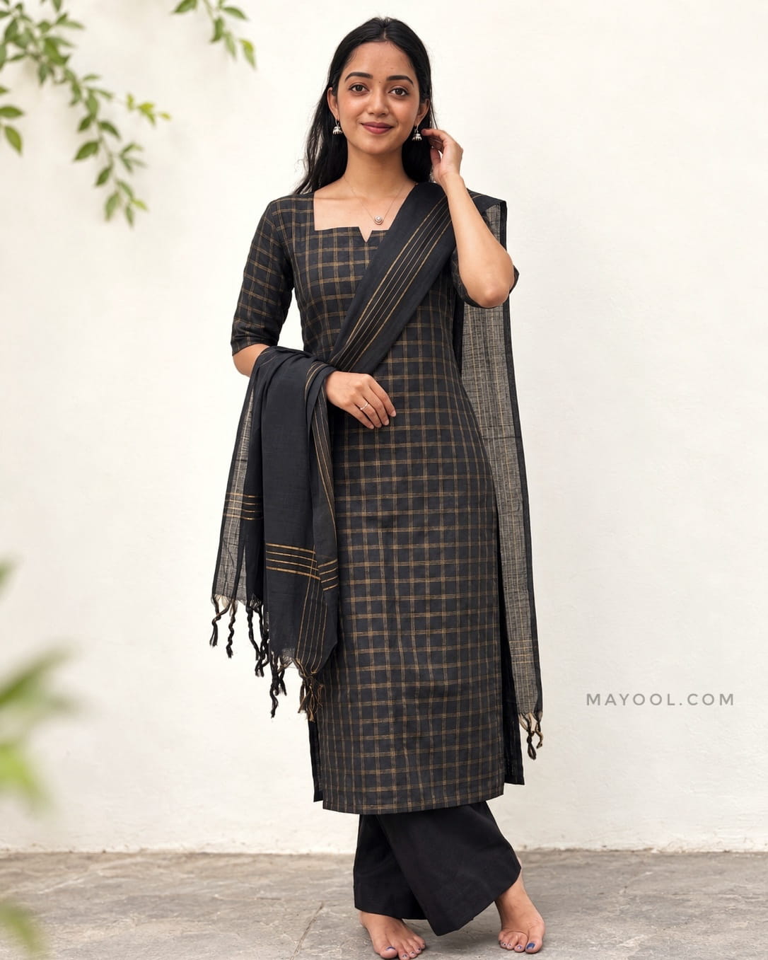 Black Jari Checks Cotton Kurta
