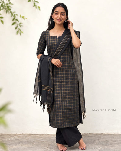 Black Jari Checks Cotton Kurta