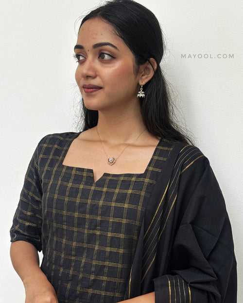 Black Jari Checks Cotton Kurta