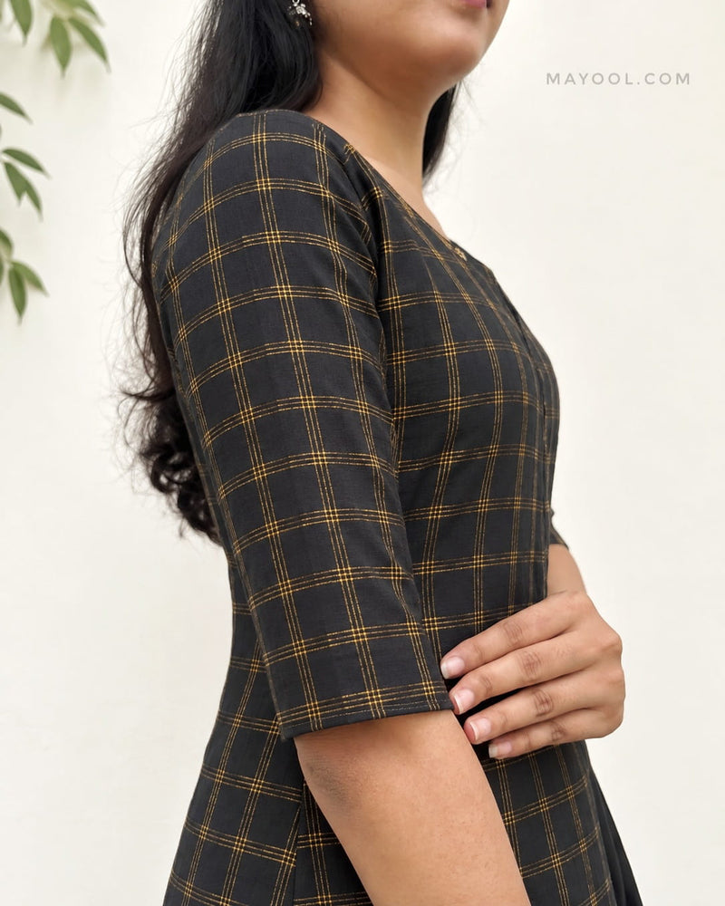 Black Jari Checks Cotton Kurta