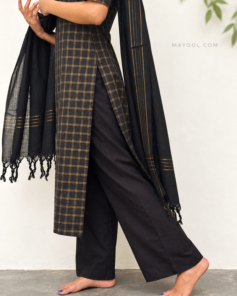 Black Jari Checks Cotton Kurta