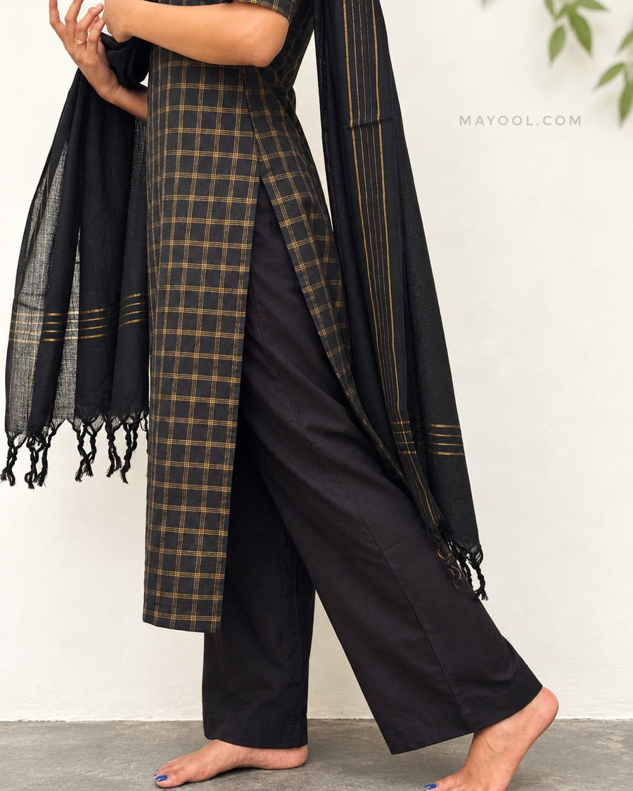 Black Jari Checks Cotton Kurta
