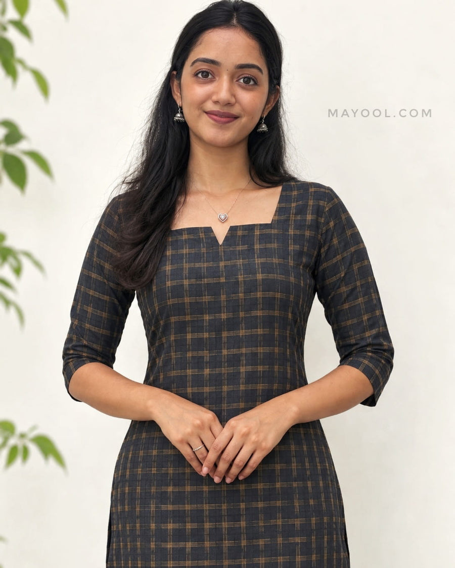 Black Jari Checks Cotton Kurta