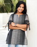Black Grey Stripe Cotton Short Kurta