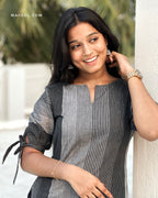 Black Grey Stripe Cotton Short Kurta