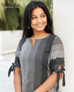 Black Grey Stripe Cotton Short Kurta