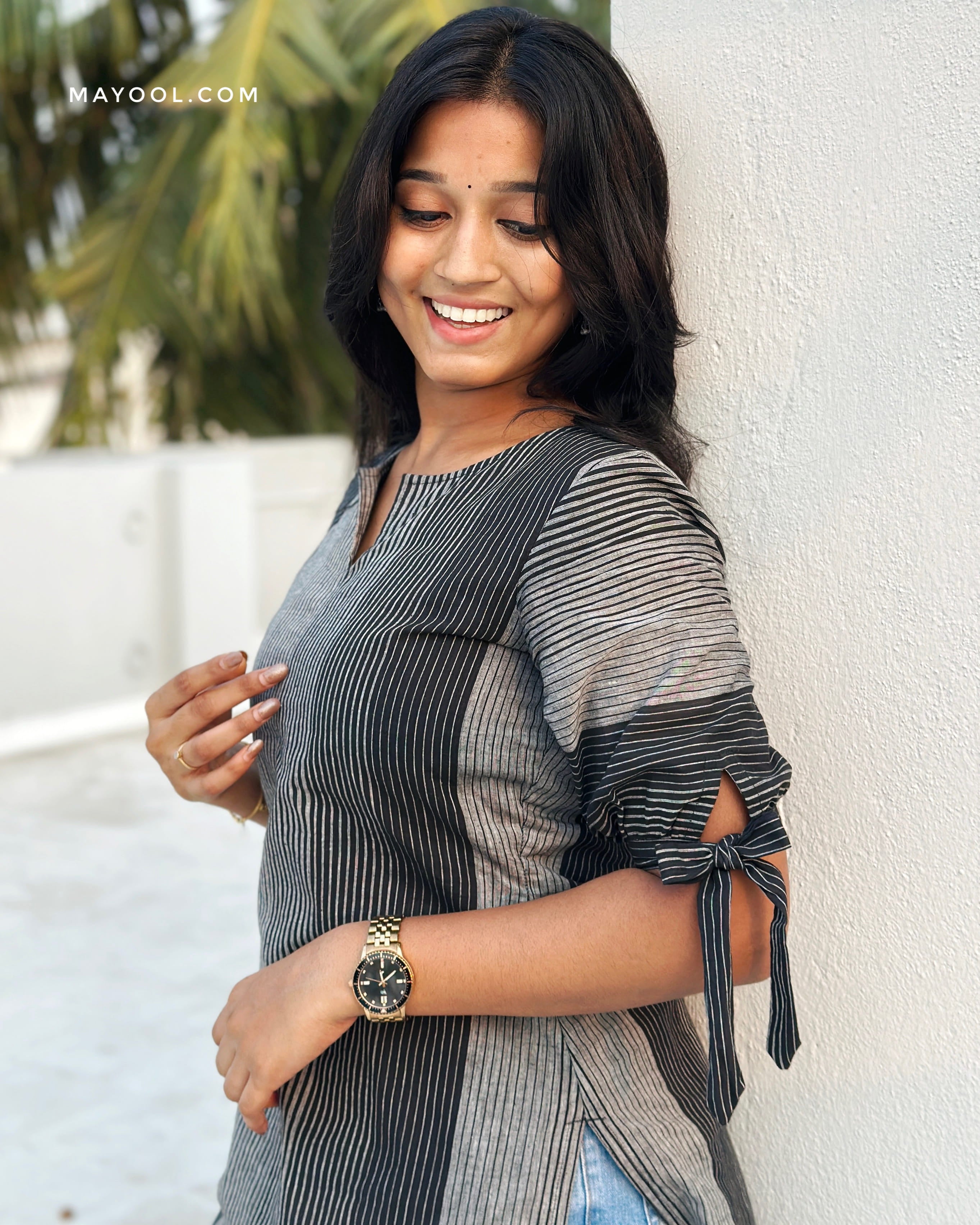 Black Grey Stripe Cotton Short Kurta