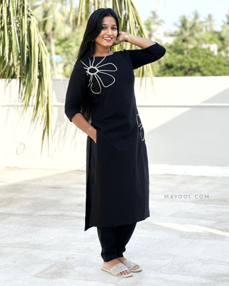 Black Thread Tale Cotton Kurta