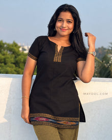 Black Jari Border Cotton Short Kurta