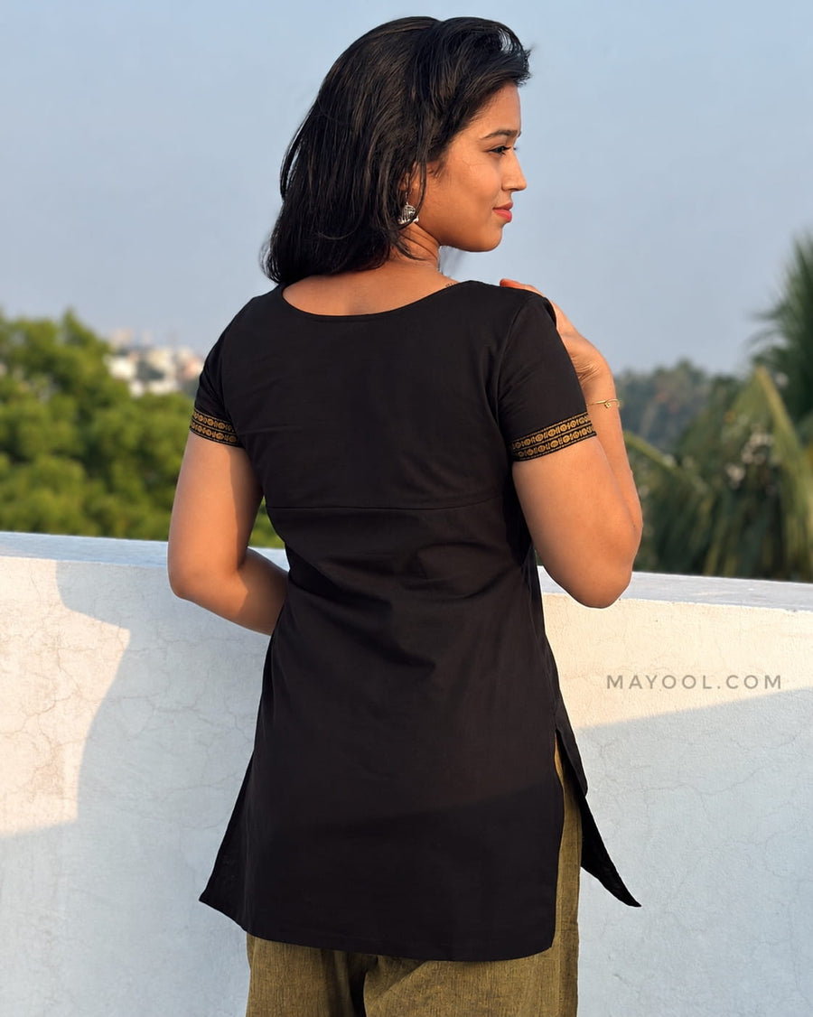 Black Jari Border Cotton Short Kurta