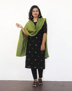 Black Polka Green Dot Cotton Kurta With Dupatta