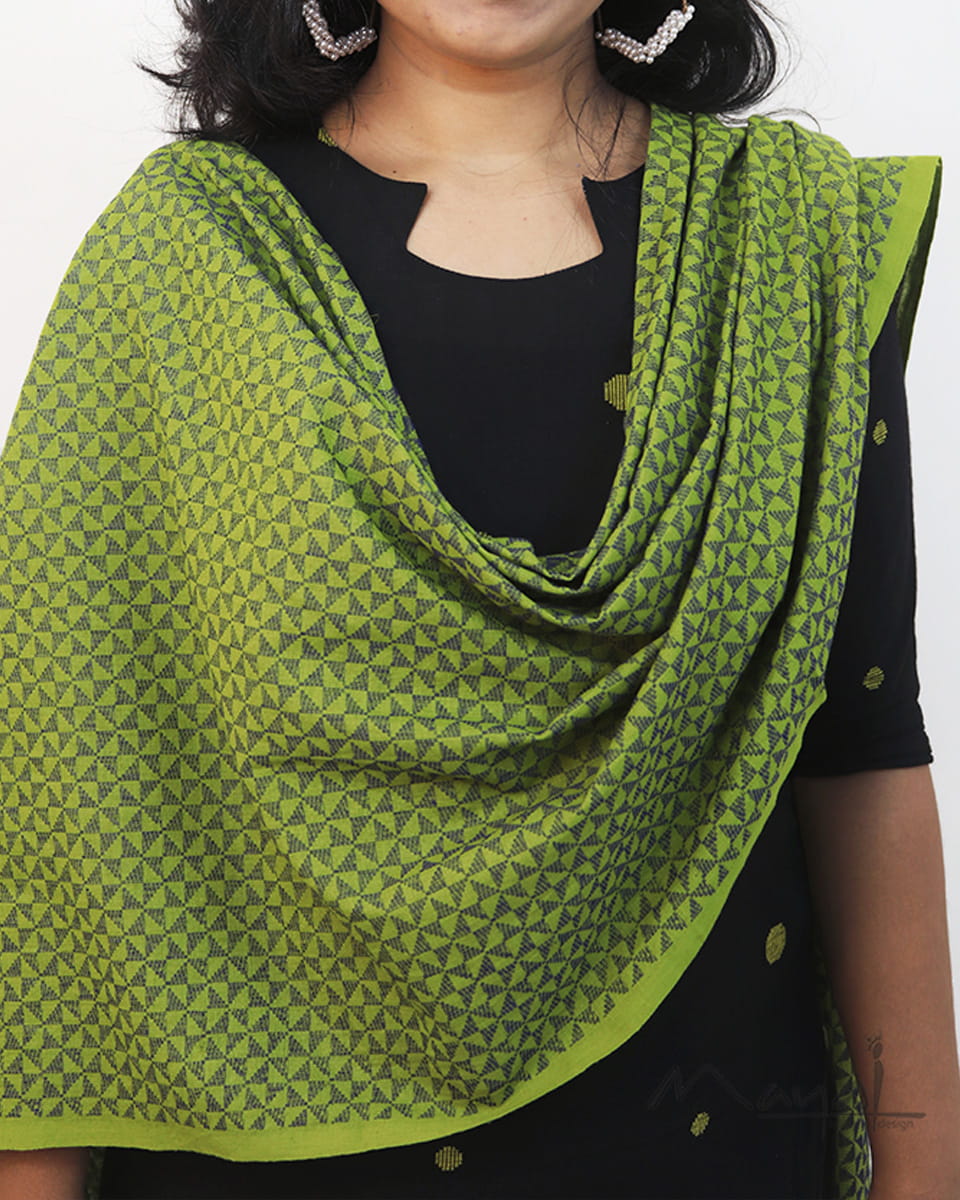 Black Polka Green Dot Cotton Kurta With Dupatta
