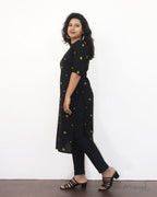 Black Polka Green Dot Cotton Kurta With Dupatta