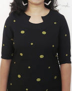 Black Polka Green Dot Cotton Kurta With Dupatta
