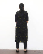 Black Polka Green Dot Cotton Kurta With Dupatta