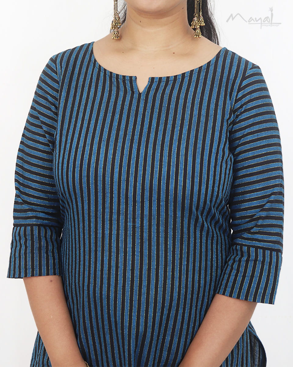 Blue Black Stripe Cotton Kurta
