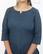 Blue Black Stripe Cotton Kurta