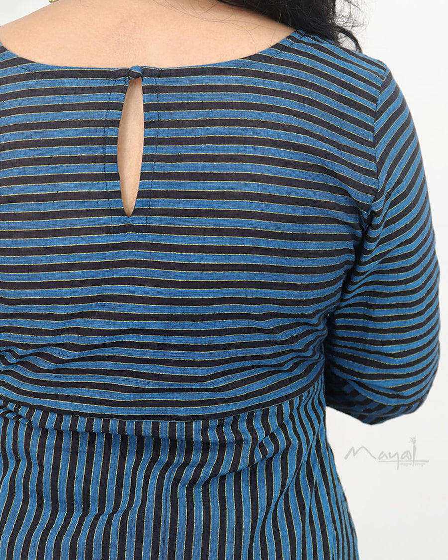 Blue Black Stripe Cotton Kurta