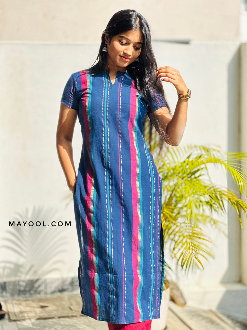 Blue Jari Stripe Cotton Kurta