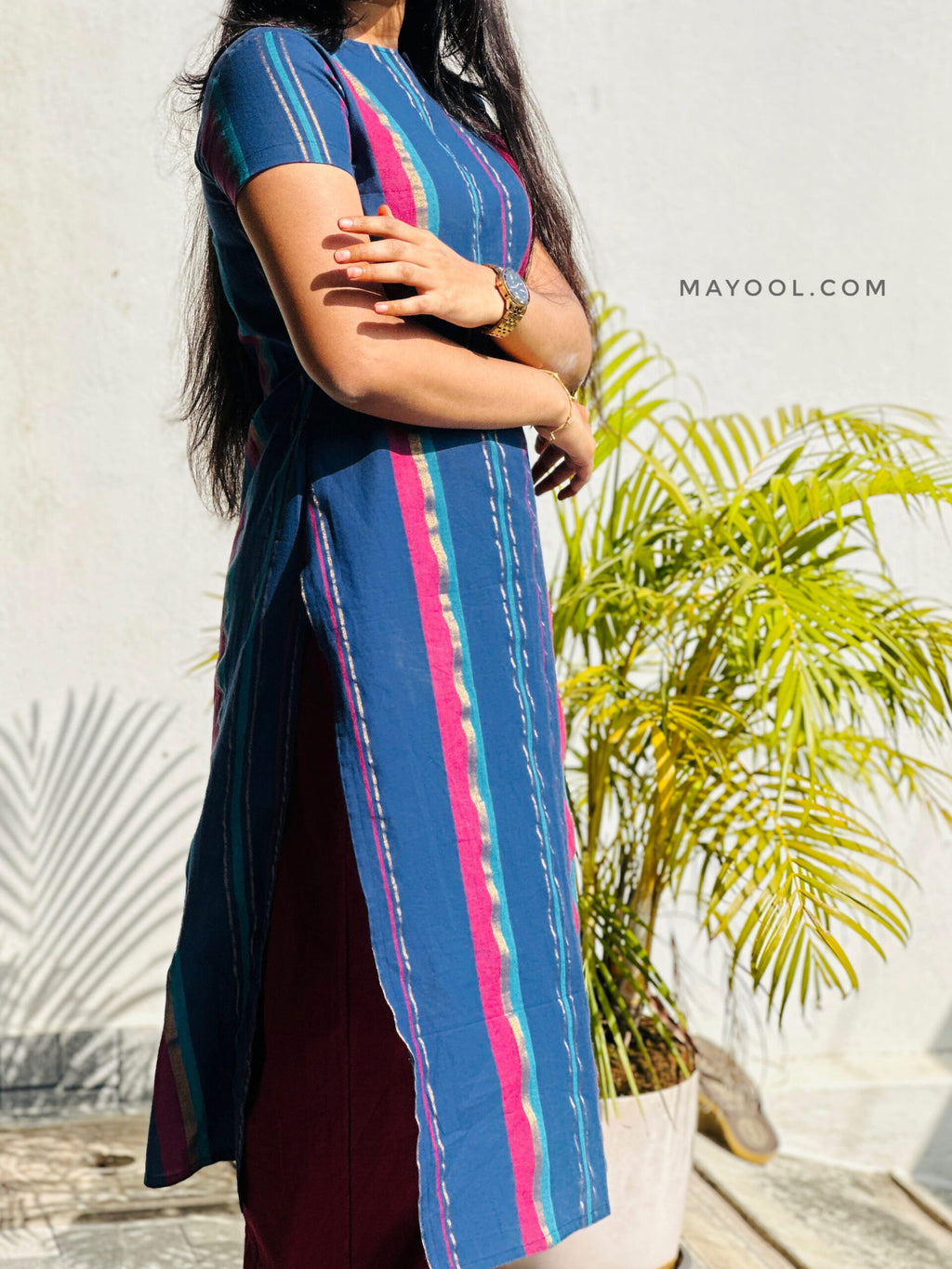 Blue Jari Stripe Cotton Kurta