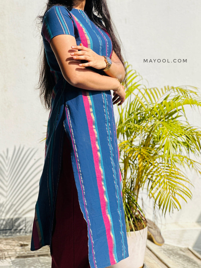 Blue Jari Stripe Cotton Kurta
