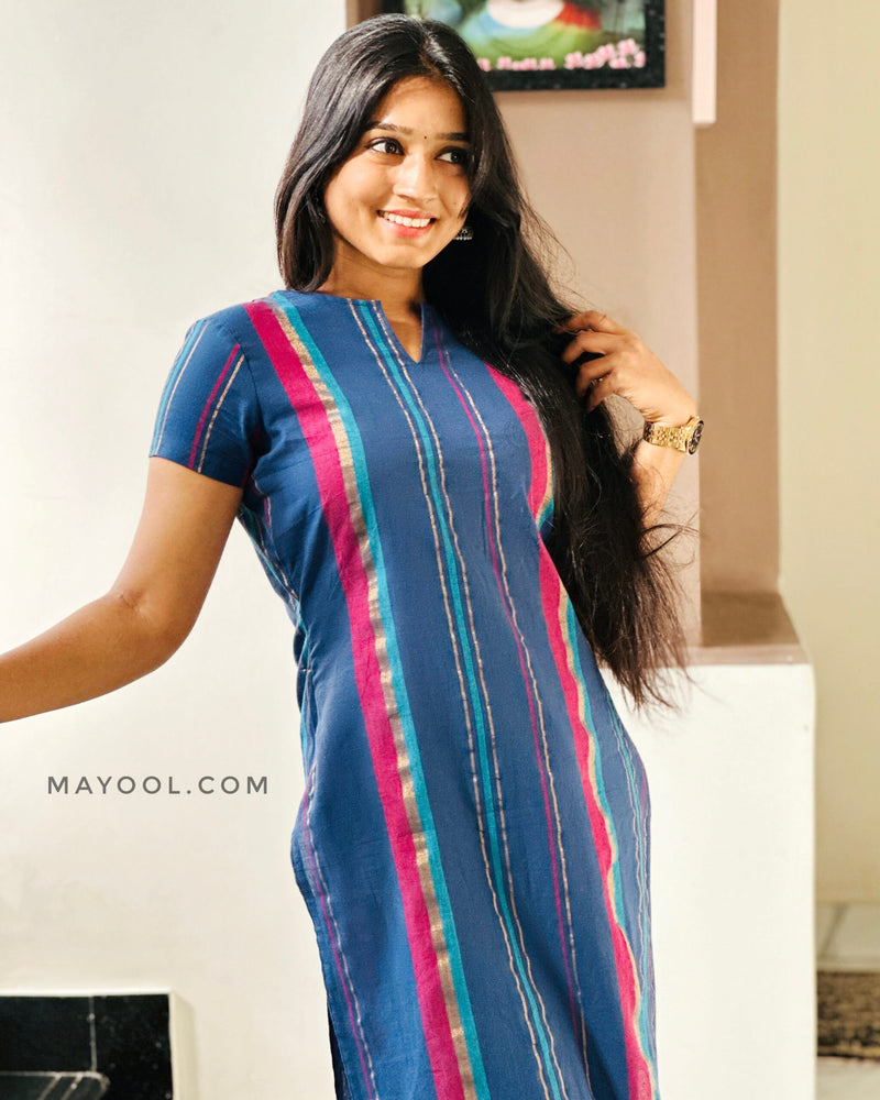 Blue Jari Stripe Cotton Kurta