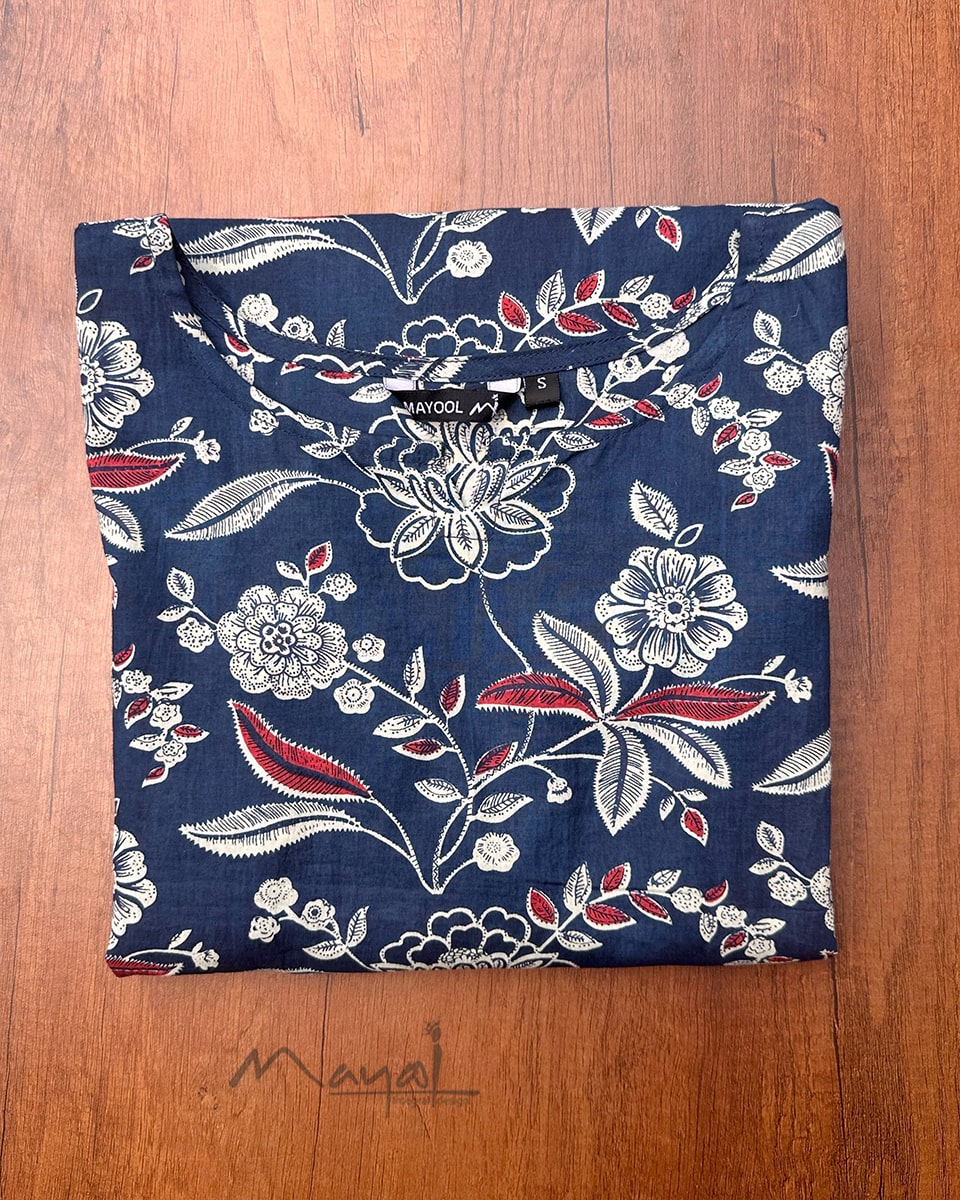 Classic Blue Printed Cotton Kurta