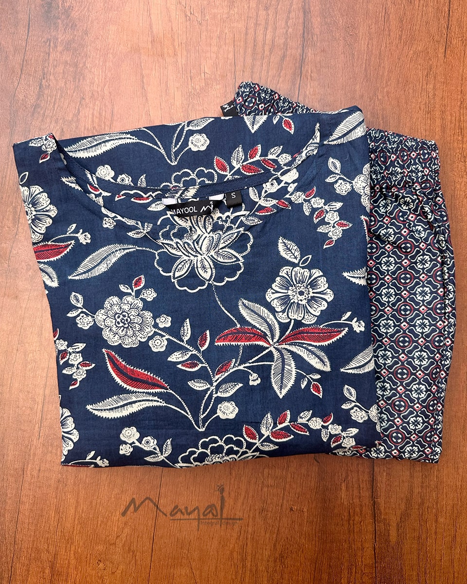 Classic Blue Printed Cotton Kurta