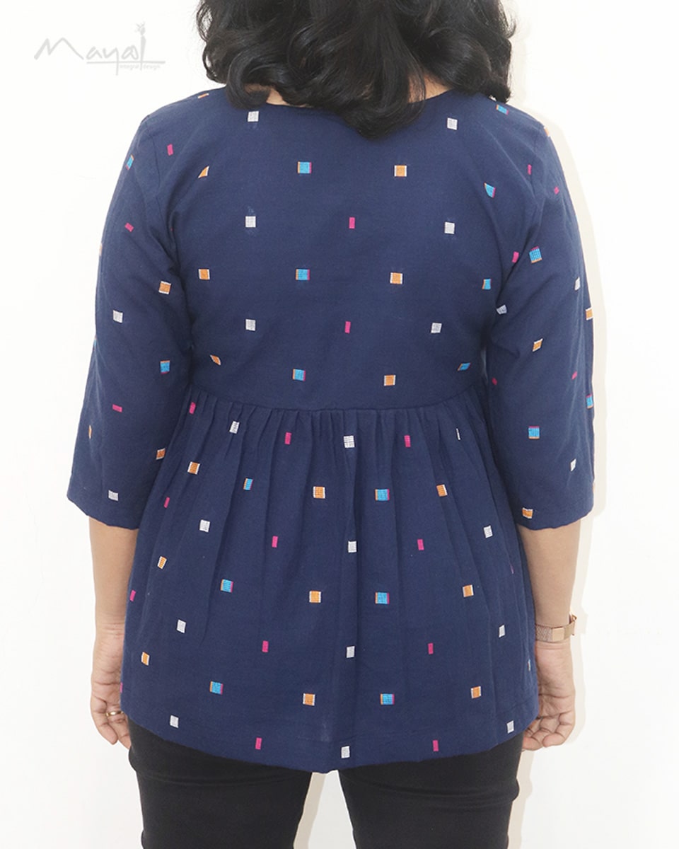 Blue Multicolour Alia Cut Peplum Top