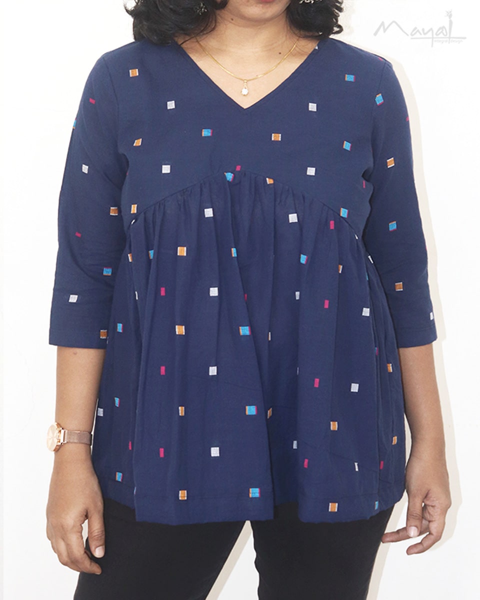 Blue Multicolour Alia Cut Peplum Top