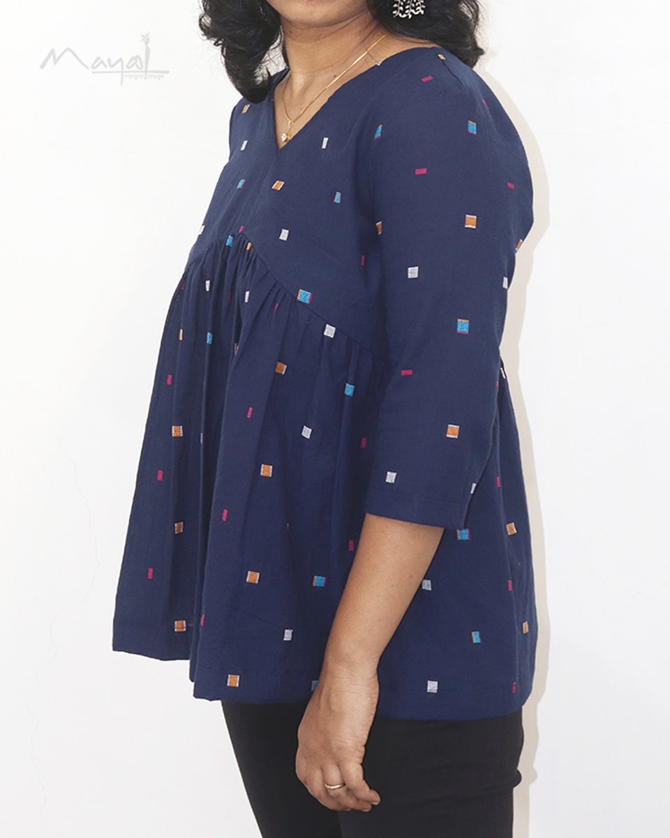 Blue Multicolour Alia Cut Peplum Top