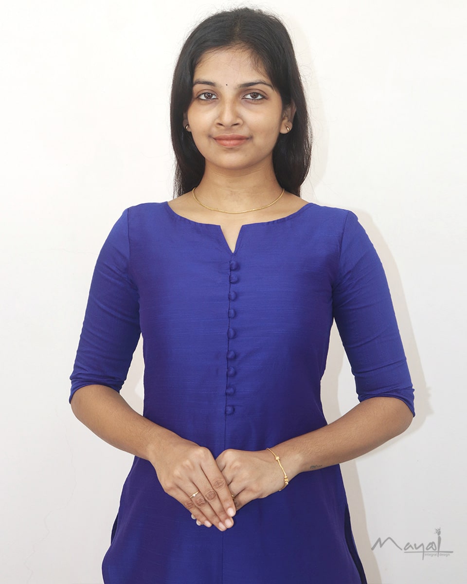 Blue Solid Silk Cotton Kurta