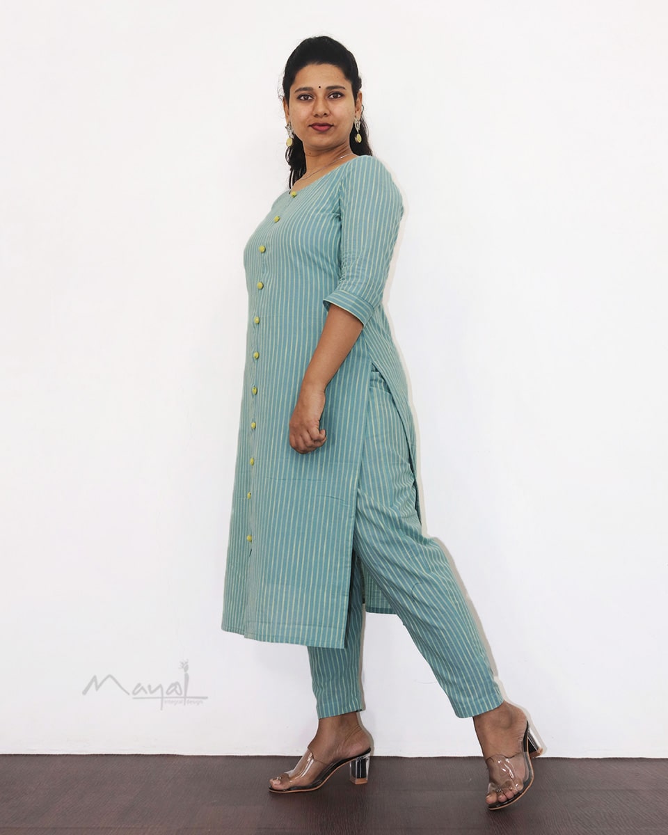 Powder Blue Stripe Cotton Kurta